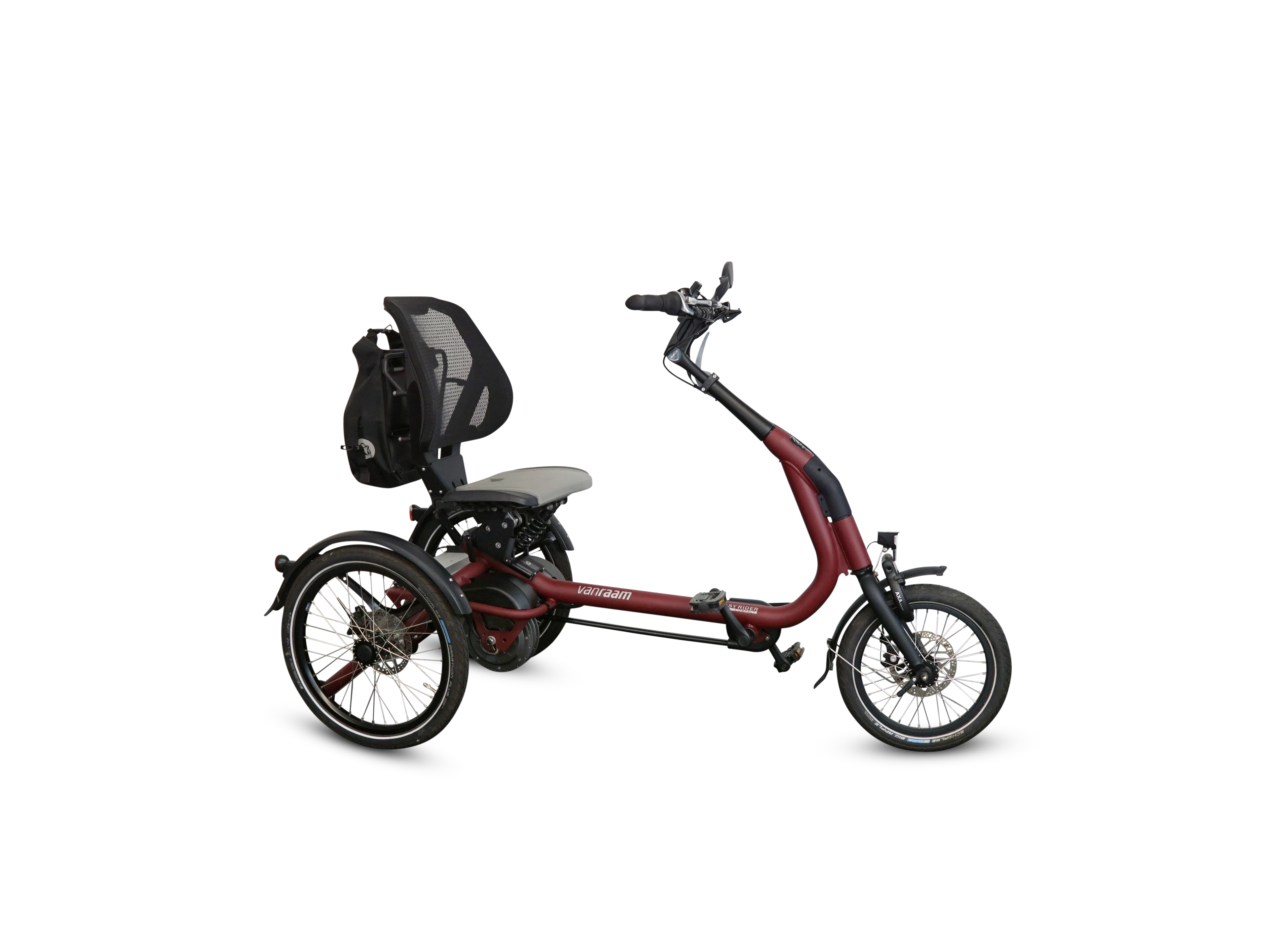 Dreirad in weinrot von der Seite