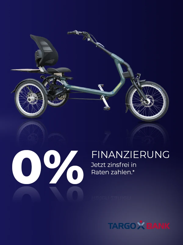 werbebanner der targobank mit 0 % finanzierung für komfortables sesseldreirad
