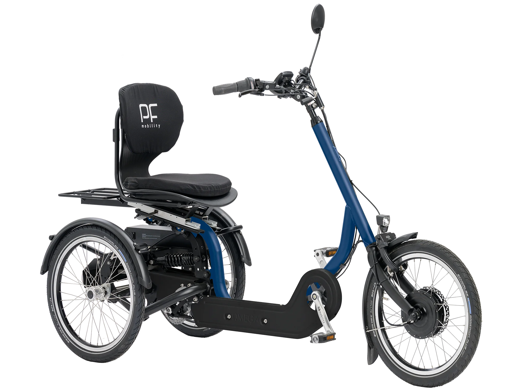 Dreirad von PF Mobility in blau in Seitenansicht