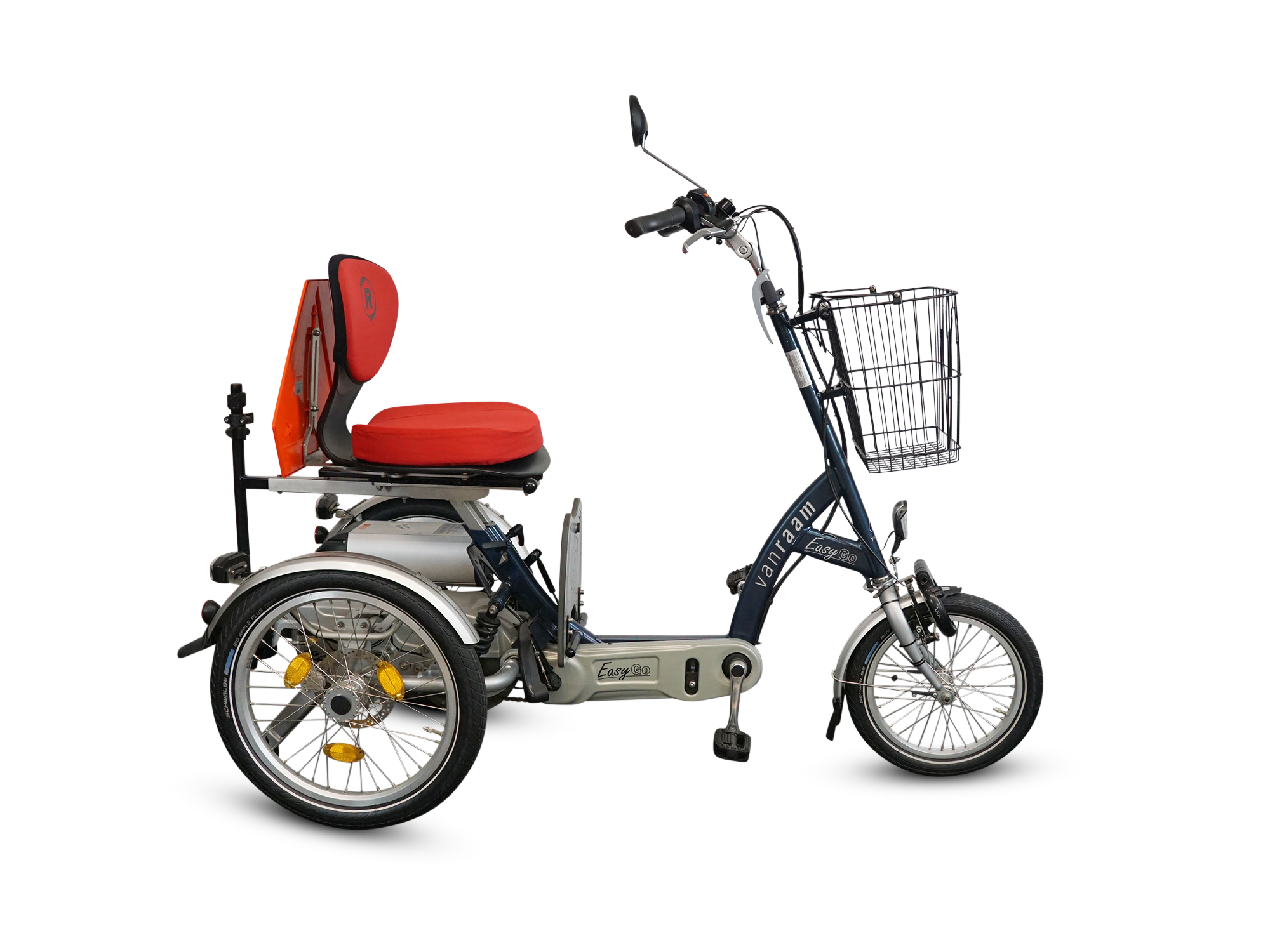 Dreirad mit Sessel, Korb, Stockhalterung
